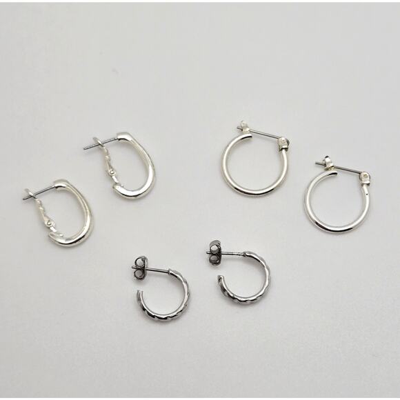 Hoop Earrings Lot Silvertone Classic Minimalist Capsule Simple Dainty 3 Pairs - Picture 1 of 14